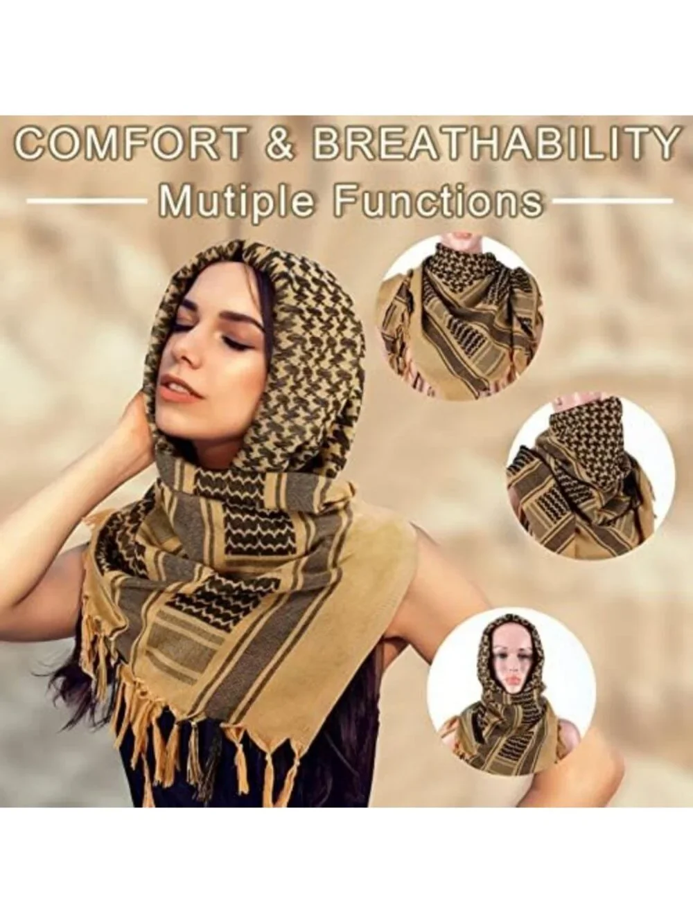 9 Pcs Tactical Shemagh Scarf Set for Men & Women - Cotton Neck Wrap with Tassels